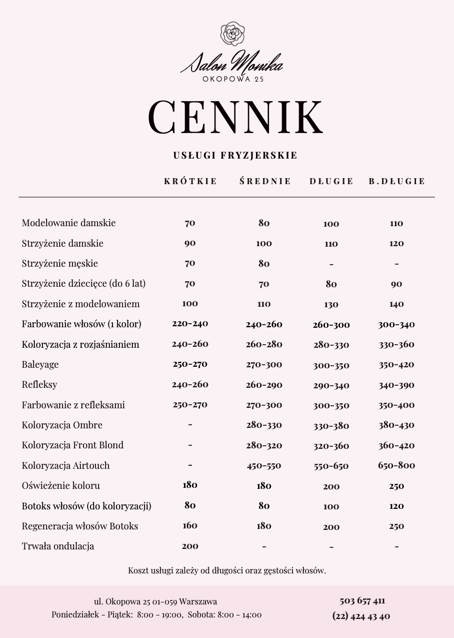 cennik fryzjerski